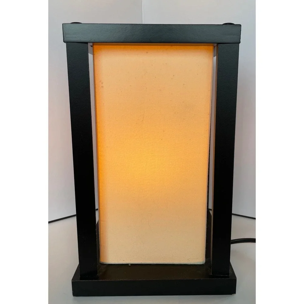 Modern Wood Asian Table Lamp Black Wood Frame Oriental Nightstand Soft Light